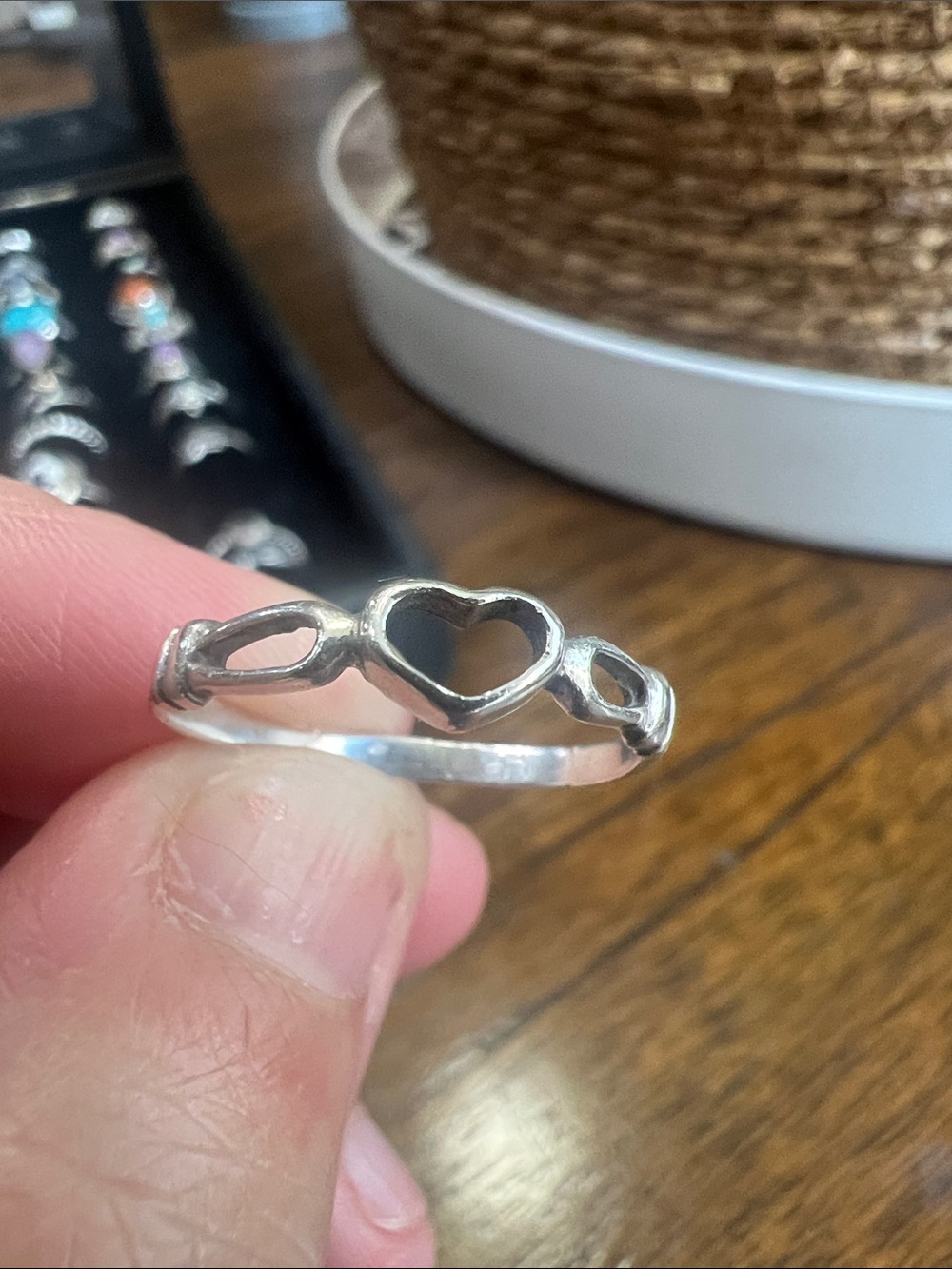 Sterling Silver Heart Link Ring - Size 7.5